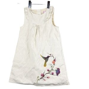 Pillin Girl's Jacquard Hummingbirds Dress Cream Sleeveless Size 4
